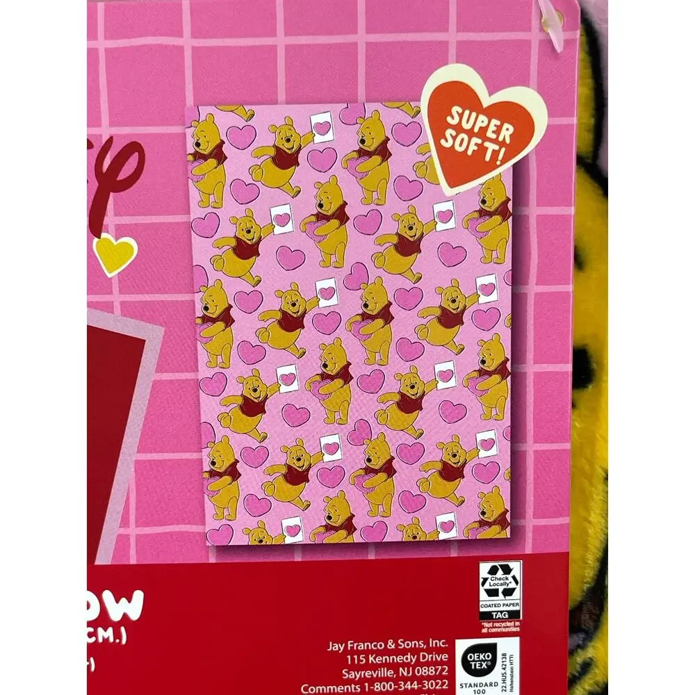 Disney Winnie the Pooh Pink Hearts Plush Throw Blanket 50 x 70 Soft Valentine's